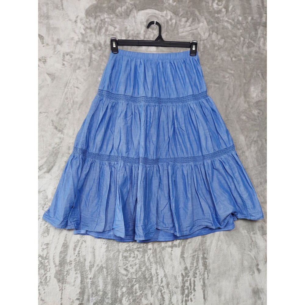 Mi Ami for Francesca's Blue Tiered Cotton Midi Skirt Casey-F Small